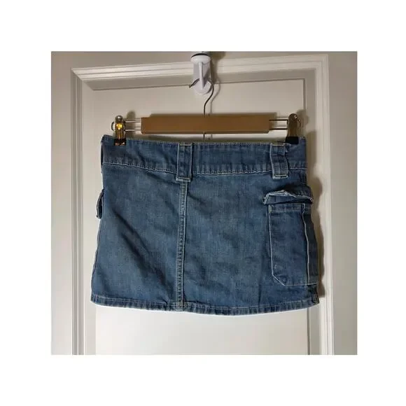 H&M Blue Medium Wash Cargo Lightweight Denim Mini Skirt SZ XXS - Picture 2 of 8
